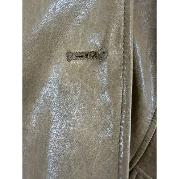 Leather Blazer Jacket with Mao Collar, Front Pockets – Brown Approx. Size M - Picture 6 of 15